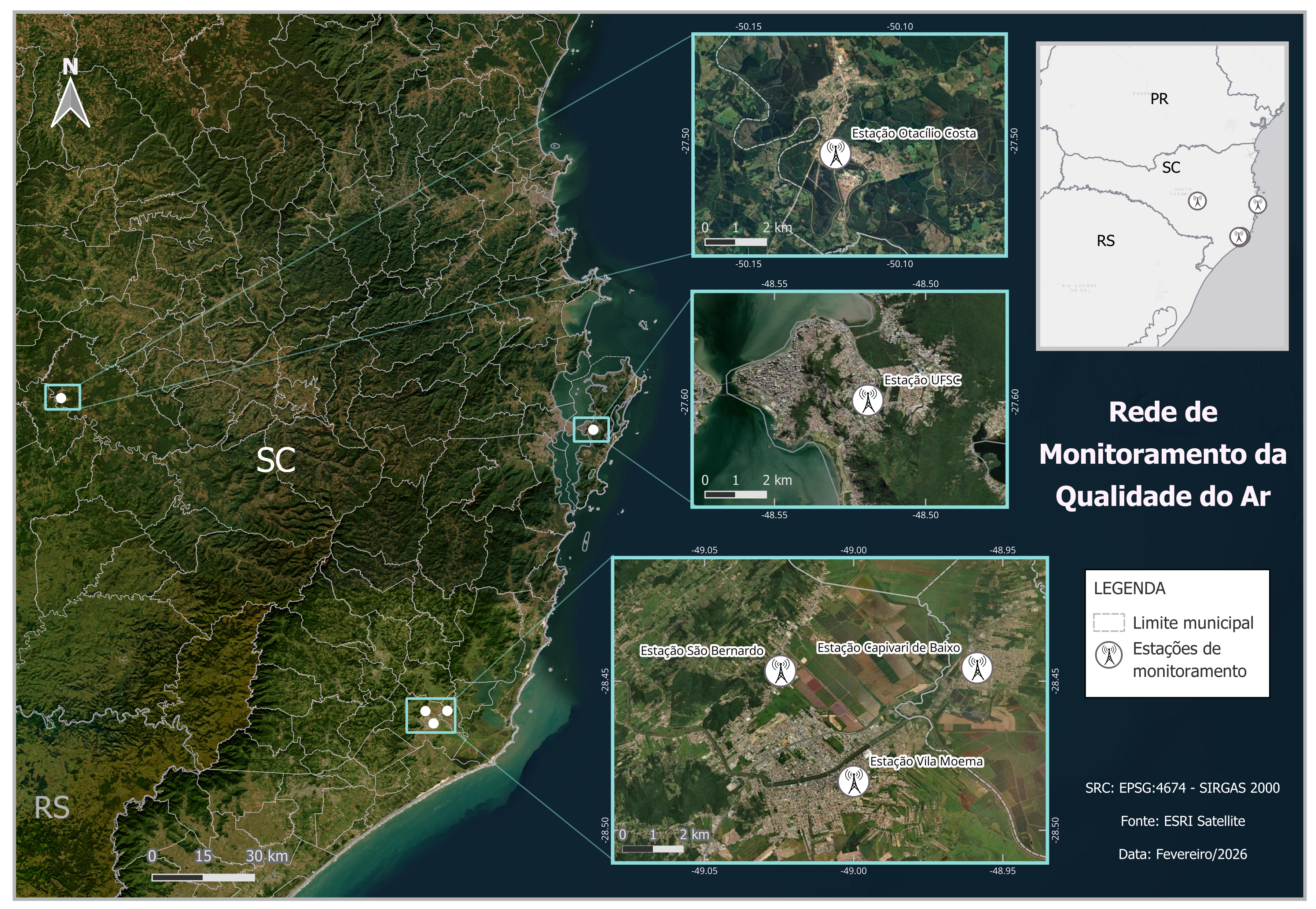 Mapa Rede de Monitoramento da Qualidade do Ar Fev 26